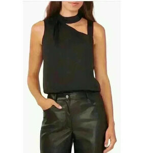 Halogen Cutout Sequin Strap Black Satin Top Size XL NWT